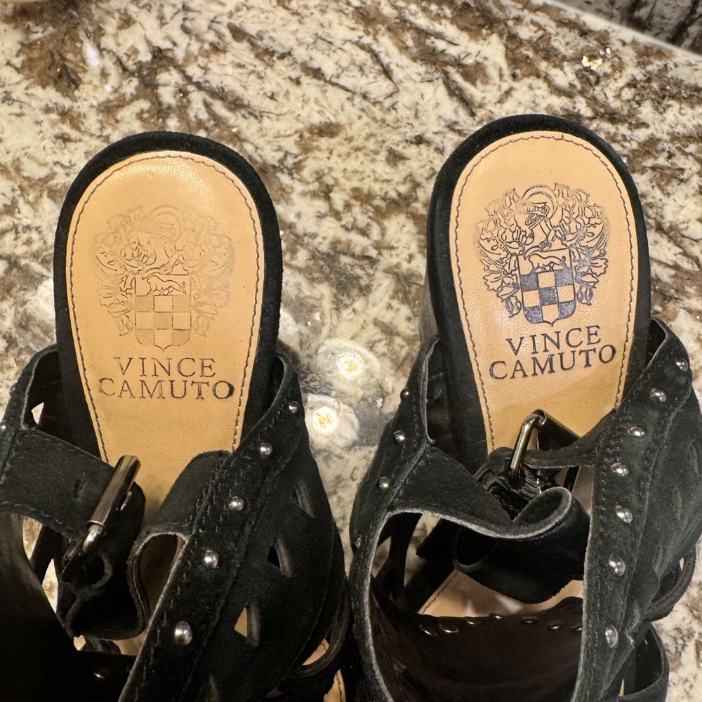 Vince Camuto Reston Sandals Womens Black Leather Block Heel Strap - Picture 7 of 10